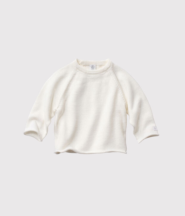 Chaqueta de beb&eacute; en punto lana y algod&oacute;n blanco