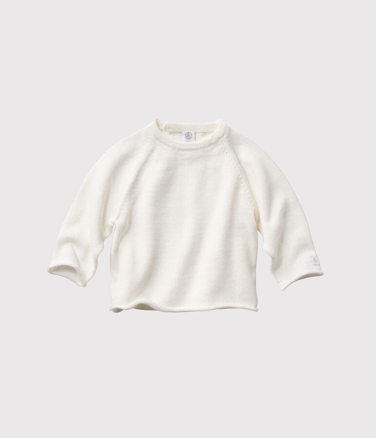 Chaqueta de beb&eacute; en punto lana y algod&oacute;n blanco LAIT