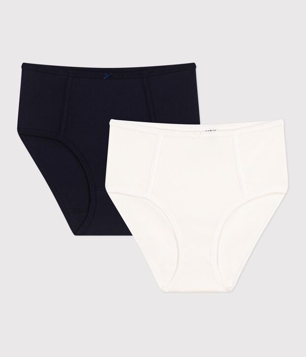Juego de 2 braguitas de algod&oacute;n y elastano de talle alto para mujer multicolor