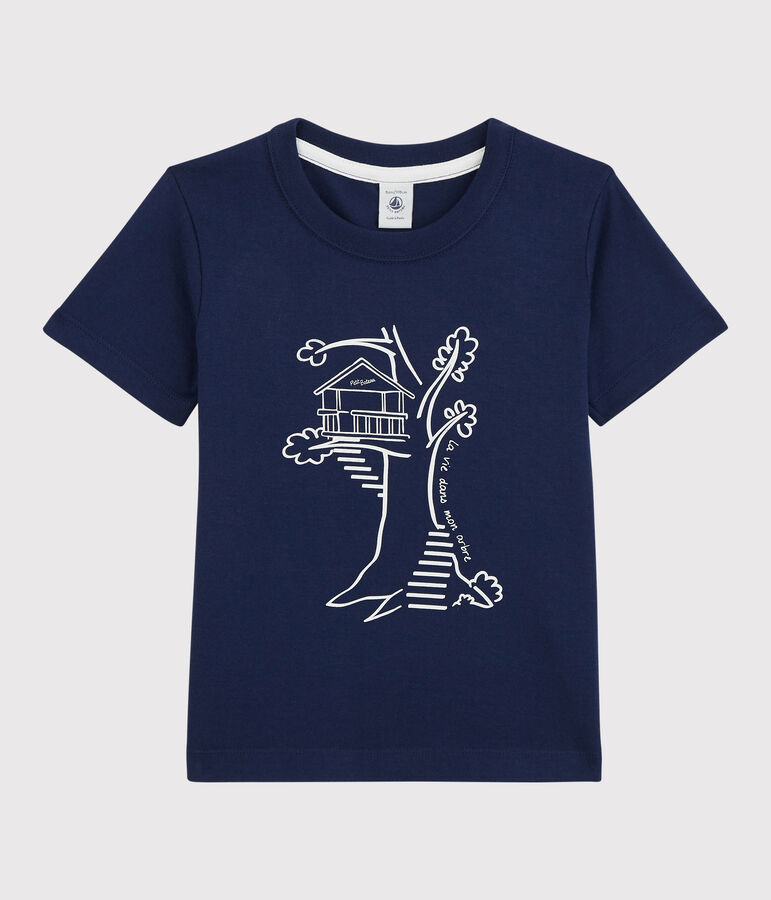 Camiseta de manga corta de algod&oacute;n de ni&ntilde;o azul