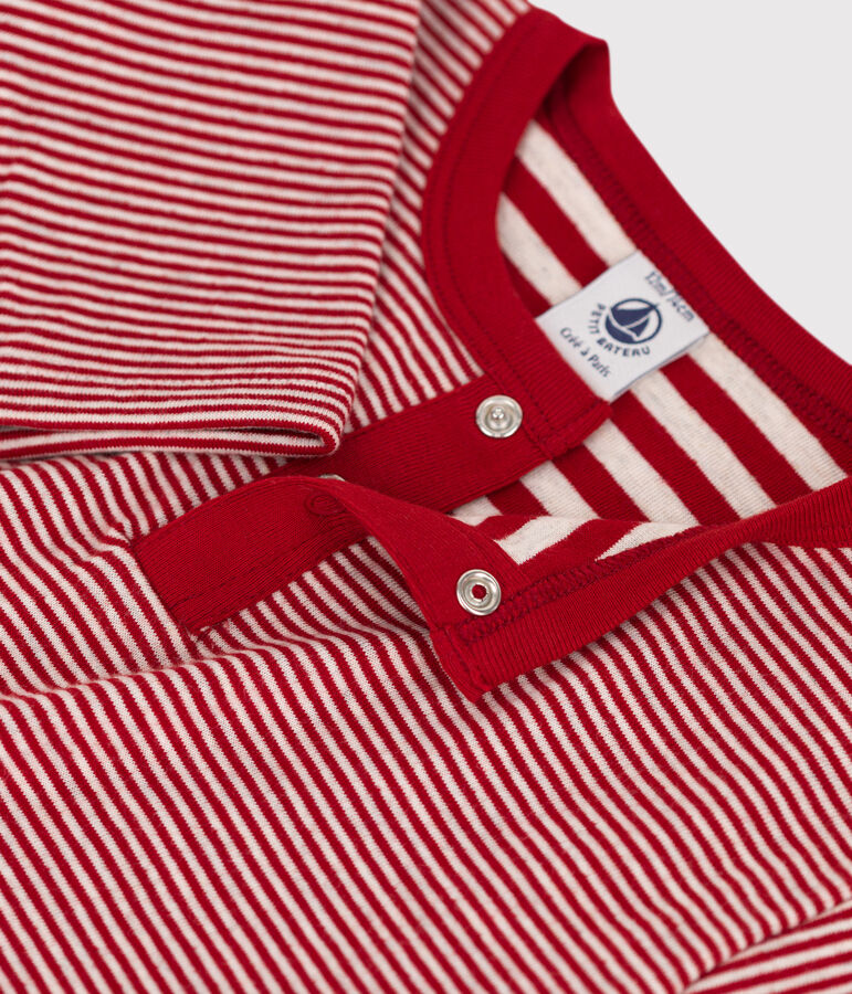 Camiseta de t&uacute;bico milrayas de manga larga de beb&eacute; rojo/beige