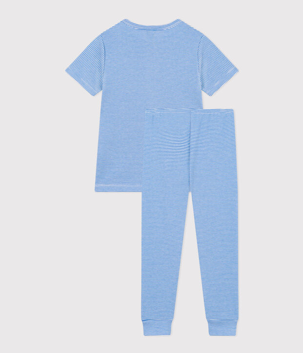 Pijama infantil de algod&oacute;n a rayas azul/blanco
