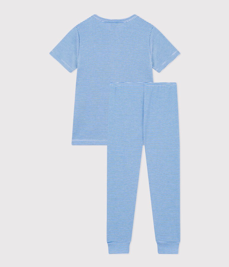 Pijama infantil de algod&oacute;n a rayas azul/blanco