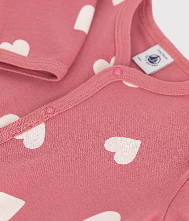 Pijama sin pies de algod&oacute;n estampado para beb&eacute; rosa/blanco