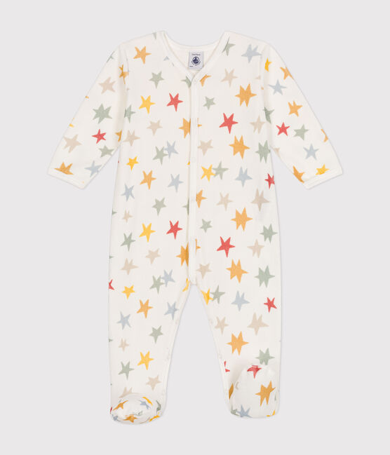 Pijama de terciopelo con estampado de estrellas para bebé blanco MARSHMALLOW/blanco MULTICO