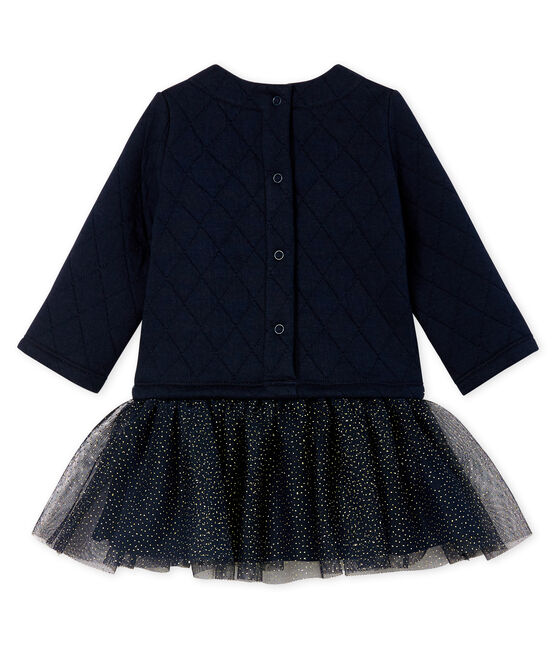 Vestido bimaterial de manga larga para bebé niña azul SMOKING