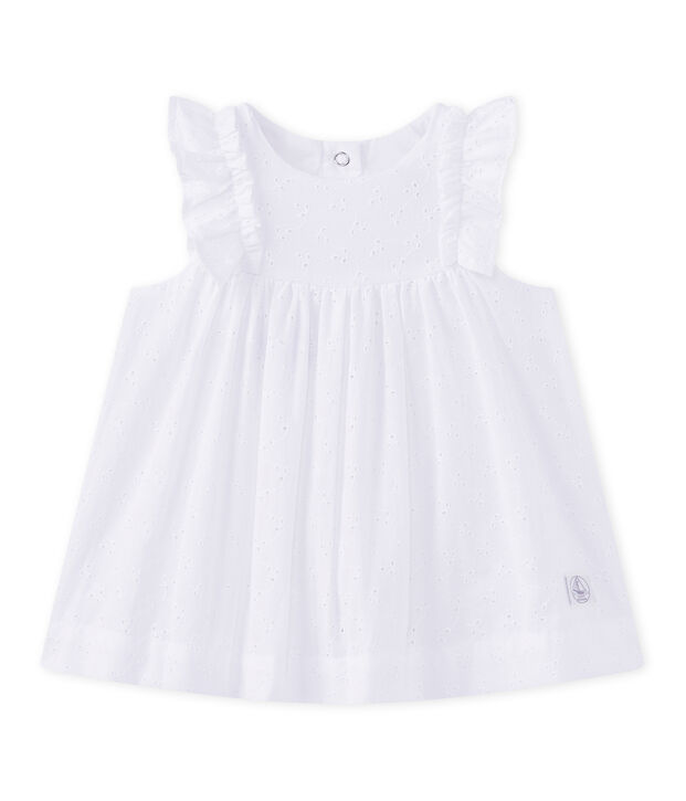 Vestido para beb&eacute; ni&ntilde;a con bordado ingl&eacute;s blanco