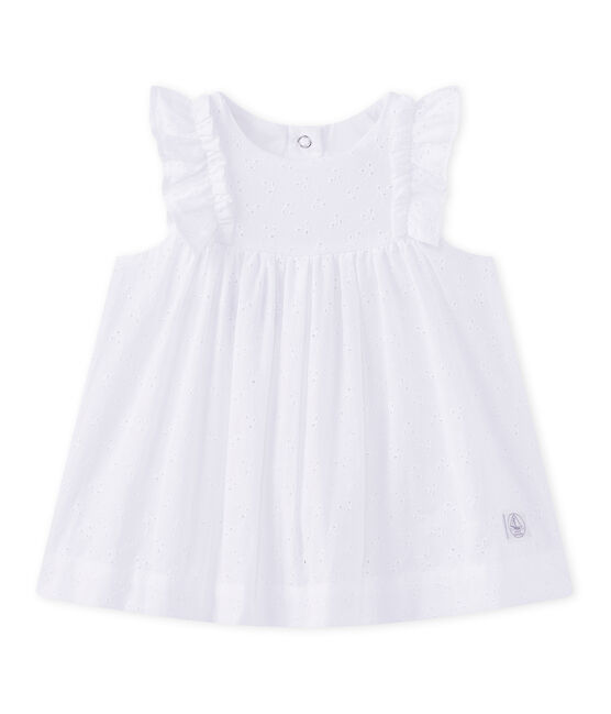 Vestido para bebé niña con bordado inglés blanco ECUME