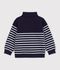 Sudadera infantil de algod&oacute;n a rayas con cremallera en el cuello azul/blanco