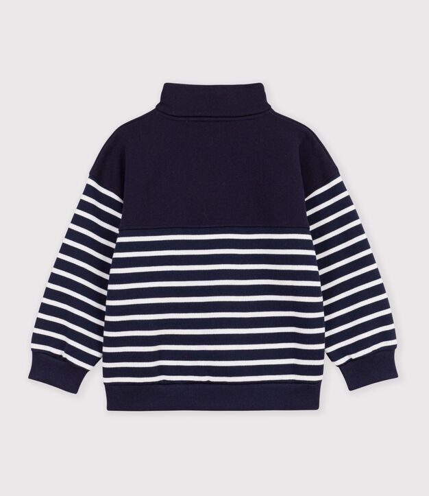 Sudadera infantil de algod&oacute;n a rayas con cremallera en el cuello azul/blanco