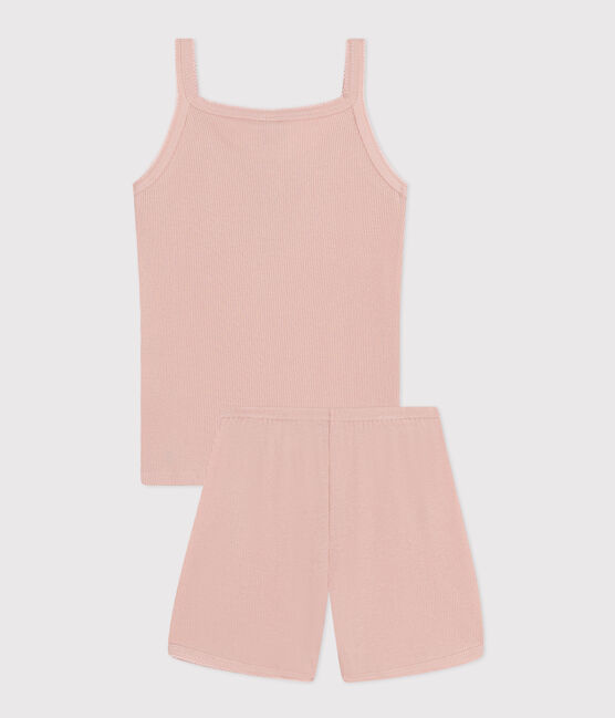 Pijama infantil corto y top liso de algodón y lyocell rosa SALINE