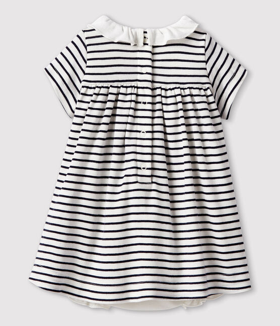 Vestido-bodi de manga corta de canalé para bebé niña blanco MARSHMALLOW/azul SMOKING