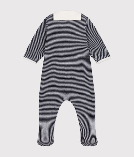 Pijama de terciopelo milrayas para bebé azul SMOKING/blanco MARSHMALLOW