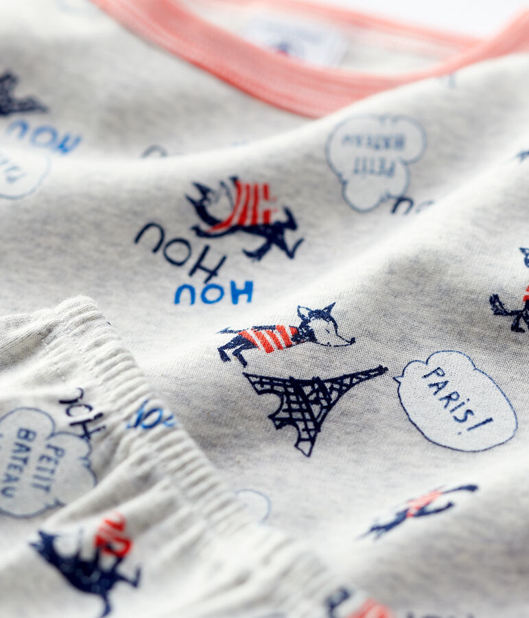 Pijama snugfit con estampado de Par&iacute;s de ni&ntilde;o de algod&oacute;n org&aacute;nico gris BELUGA/blanco MULTICO