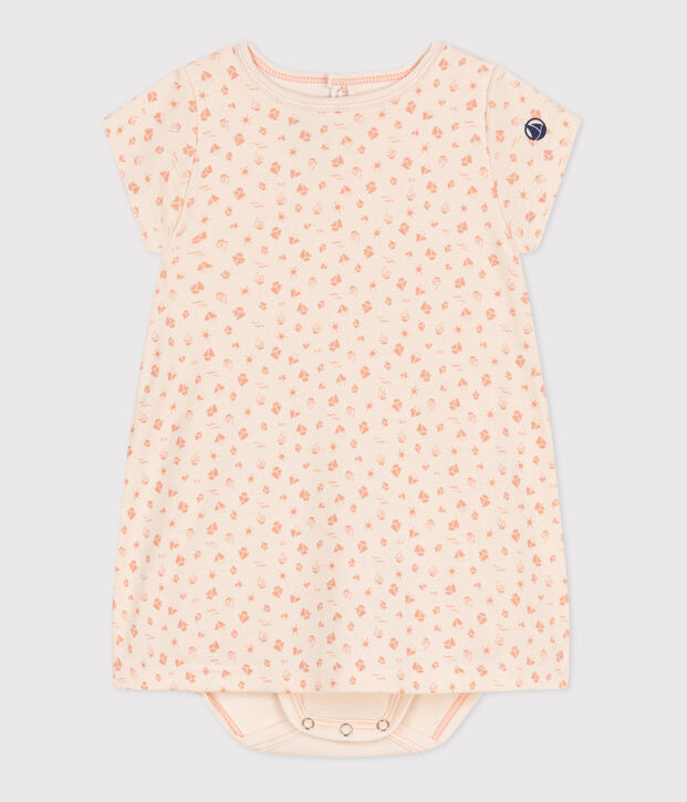 Vestido de algod&oacute;n de manga corta con body integrado para beb&eacute; naranja/naranja