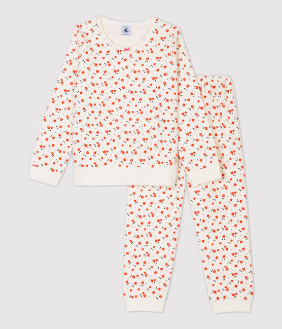 Pijama con estampado de flores de niña de terciopelo blanco MARSHMALLOW/blanco MULTICO