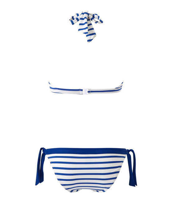 Bañador rayado de 2 piezas para mujer blanco MARSHMALLOW/azul PERSE