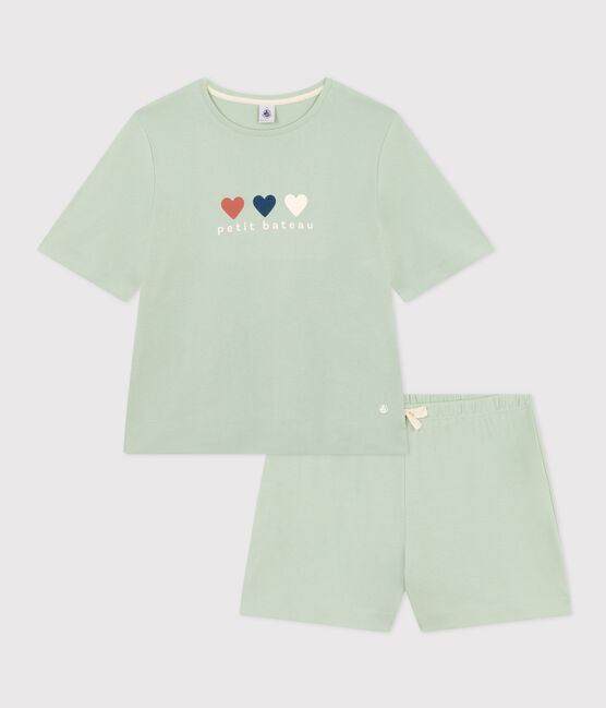 Pijama con pantalón corto y camiseta de algodón liso para mujer verde HERBIER