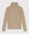 Camiseta lisa de cuello alto de algod&oacute;n para mujer beige