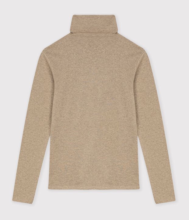 Camiseta lisa de cuello alto de algod&oacute;n para mujer beige