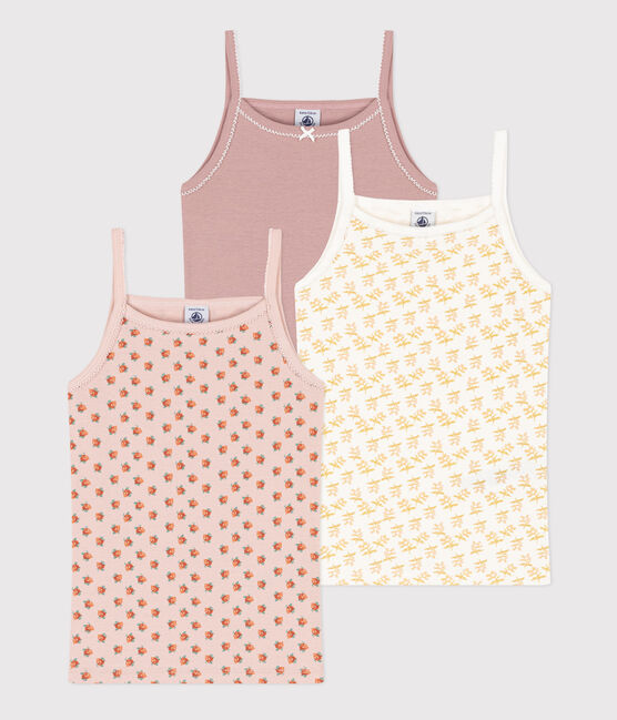 Juego de 3 camisetas de tirantes de algodón con flor para niña variante 1