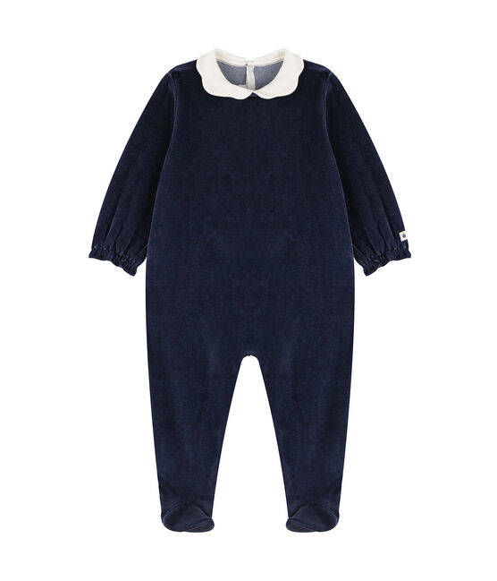 Pelele de terciopelo con cuello para bebé azul SMOKING