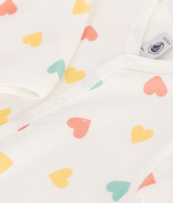 Pijama de algodón sin pies con corazones para bebé blanco MARSHMALLOW/blanco MULTICO