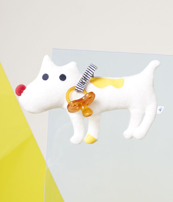 Doudou porta chupete para bebé niño en toalla de rizo blanco MARSHMALLOW