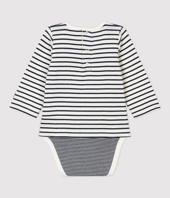 Bodi marinero de bebé de algodón orgánico blanco MARSHMALLOW/azul SMOKING