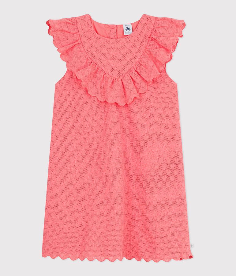 Vestido infantil de algod&oacute;n de manga corta con estampado de corazones rosa