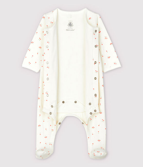 Bodyjama de cerezas de tejido tubular de algodón ecológico de bebé blanco MARSHMALLOW/blanco MULTICO