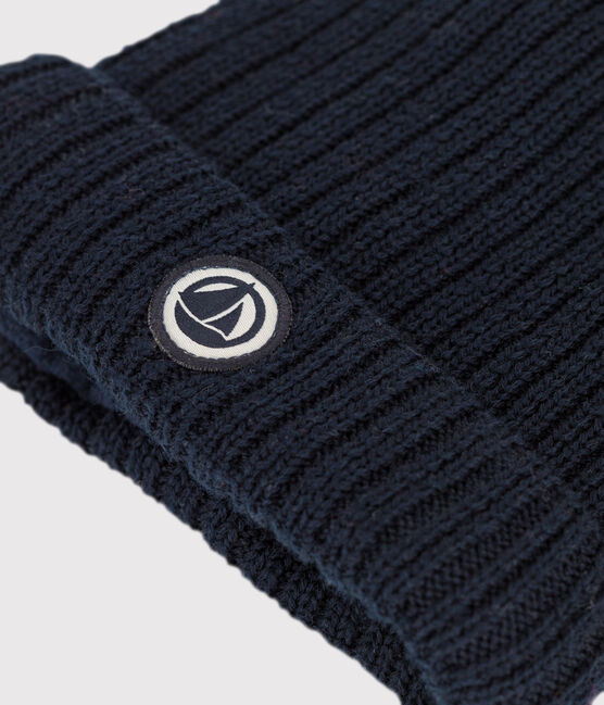 Gorro de punto tricotado con forro polar reciclado para bebé azul SMOKING