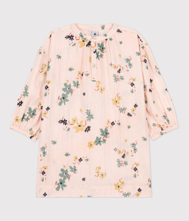 Vestido de manga larga de gasa de algod&oacute;n de ni&ntilde;a rosa/multicolor