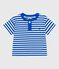 Camiseta de manga corta de algodón a rayas para bebé azul PORCELANA/ MARSHMALLOW