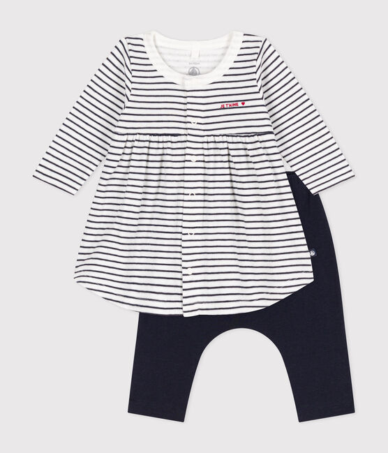 Vestido marinero y leggings de algodón para bebé blanco MARSHMALLOW/azul SMOKING