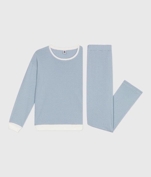 Pijama de algod&oacute;n a rayas para mujer azul/blanco