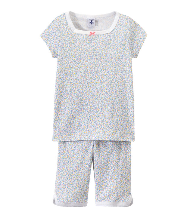 Pijama corto estampado para ni&ntilde;a blanco/multicolor