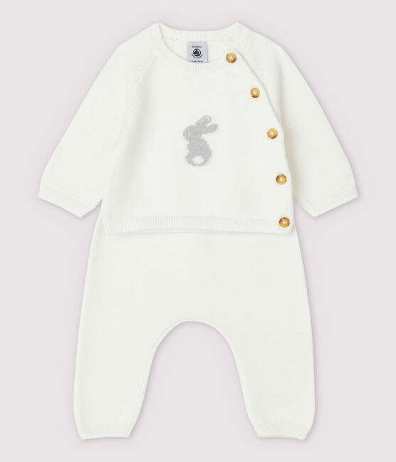 Conjunto de 2 prendas blancas de bebé en punto de algodón ecológico blanco MARSHMALLOW