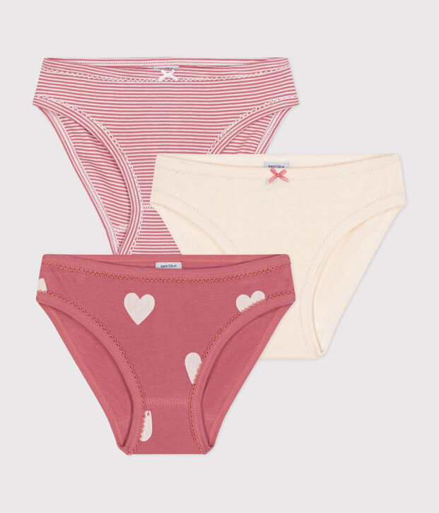 Juego de 3 braguitas infantiles de algod&oacute;n con coraz&oacute;n multicolor