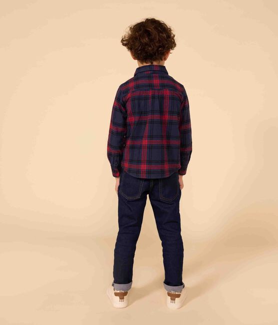 Camisa a cuadros de franela de algodón para niño azul SMOKING/blanco MULTICO