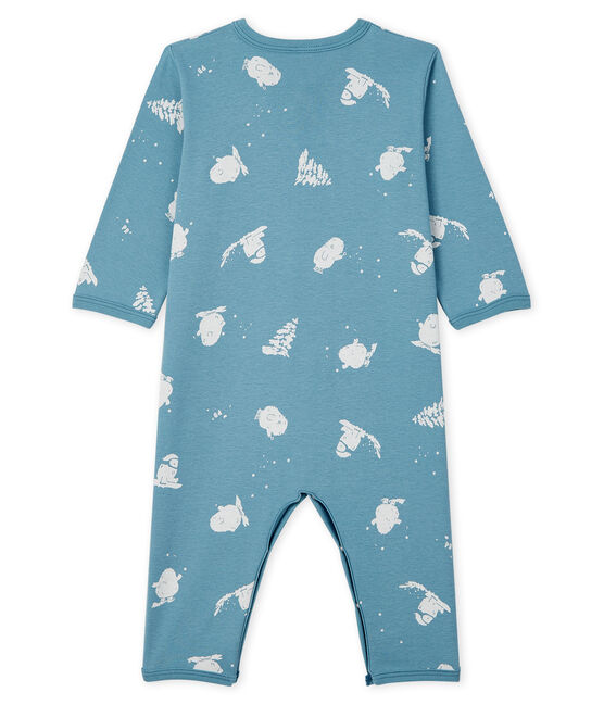 Pijama enterizo sin pies con estampado de yeti de algodón para bebé azul BRUME/ MARSHMALLOW
