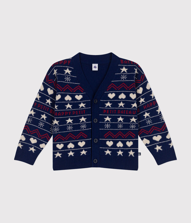 C&aacute;rdigan jacquard de lana y algod&oacute;n para ni&ntilde;o azul/multicolor