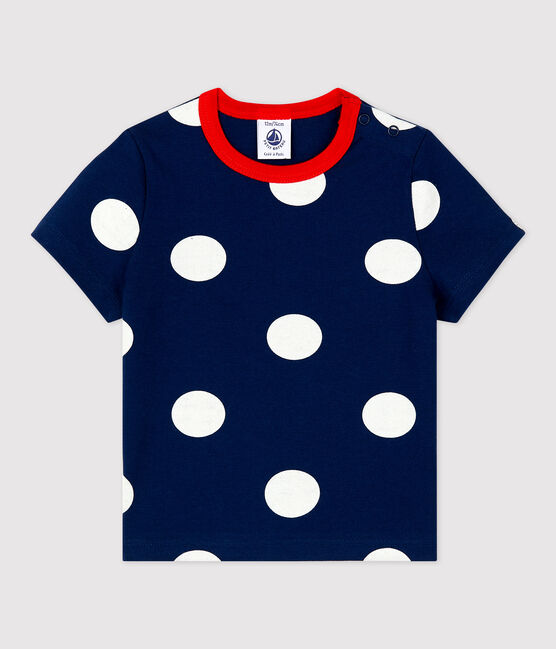 Camiseta de manga corta con estampado de lunares de jersey para bebé azul MEDIEVAL/blanco MARSHMALLOW