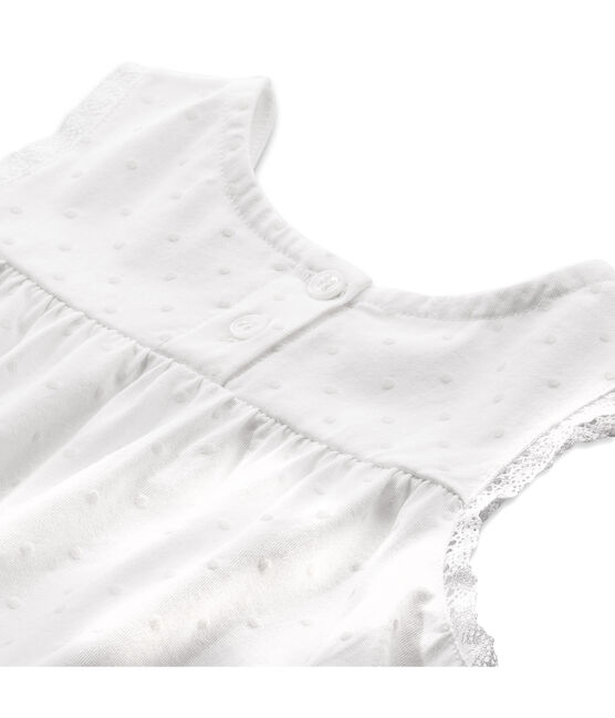 Pijama corto para niña con lunares y acabados en encaje blanco ECUME