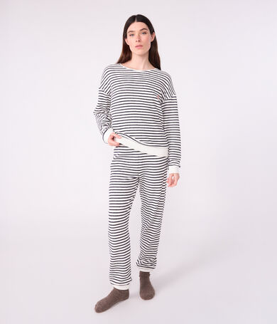 Pijama de rizo de algod&oacute;n a rayas para mujer
