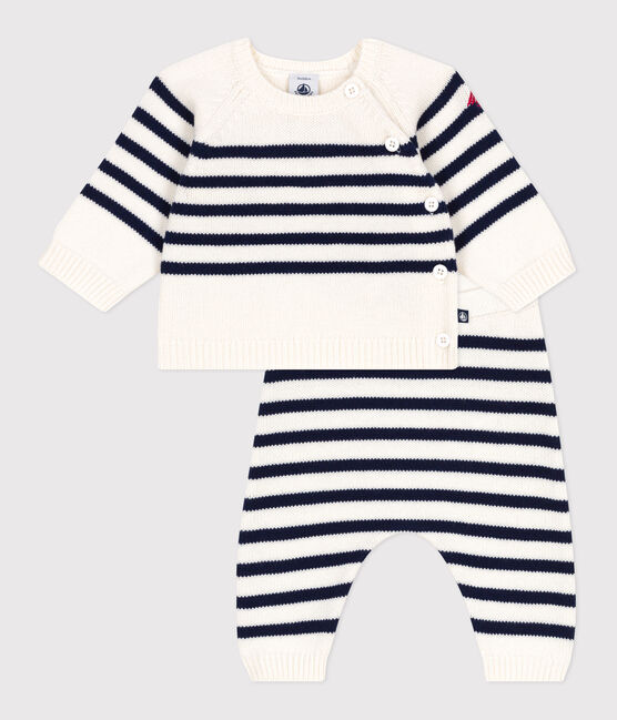Conjunto tricotado de 2 piezas con rayas marineras para bebé azul MARSHMALLOW/ SOIR