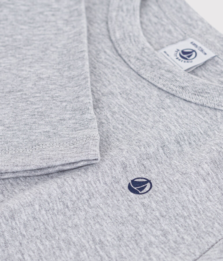 Camiseta infantil lisa de algod&oacute;n de manga larga gris