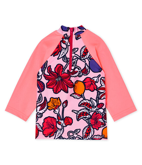 Camiseta anti-UV UPF 50+ ecorresponsable para bebé niña rosa MERVEILLE/blanco MULTICO