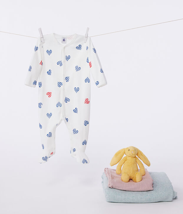 Pijama de algod&oacute;n con corazones para beb&eacute; blanco/multicolor