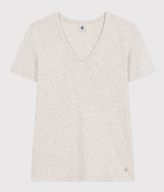 Camiseta La Icónica lisa de algodón con cuello de pico para mujer gris BELUGA CHINE